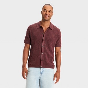 Men's Short Sleeve Open Work Crochet Polo Sweater - Goodfellow