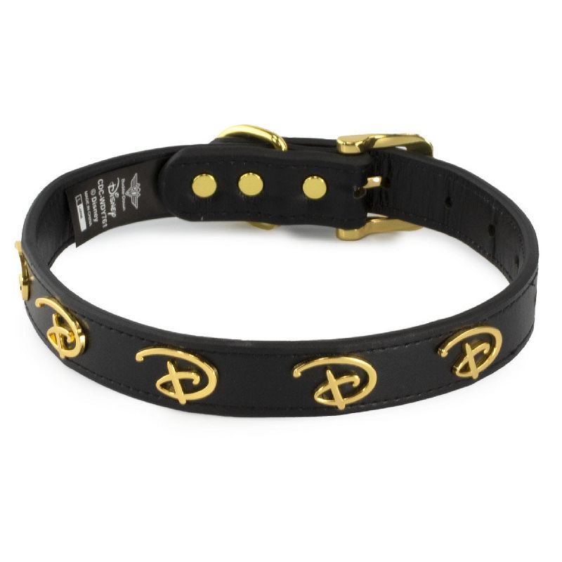 Buckle-Down Vegan Leather Dog Collar - Disney Black with Gold Cast Signature D Logo Embellishments, 2 of 3