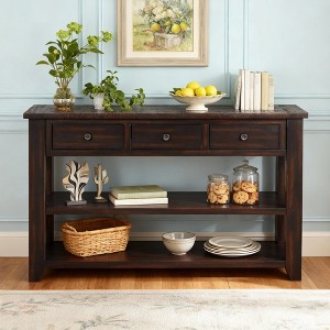 Hostack 48'' Solid Wood Console Table with 3 Storage Drawers and 2 Shelves, Distressed Black - 1 of 4