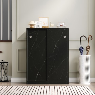Shoe Cabinet, 6-Tier Shoe Cabinet With Adjustable Shelves And 2 Marble Pattern Design Sliding Doors, Storage Rack For Hallway Closet Living Room