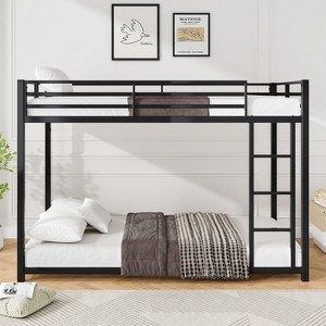 Twin Over Twin Metal Bunk Bed with Ladder, Low Bunk Design, Sturdy Steel Frame, Easy Assembly-- Frevyn - 1 of 4