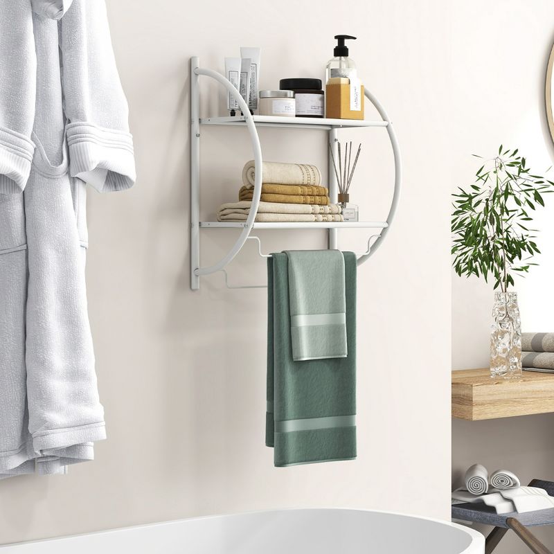 Costway Wall Mounted Bathroom Shelf with 2 Tier Bathroom Towel Rack 2 Towel Bars for Hotel White/Sliver, 5 of 11