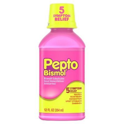 Pepto Bismol Liquid for Nausea, Heartburn, Indigestion, Upset Stomach, and Diarrhea - 5 Symptom Fast Relief, Original Flavor 12 oz
