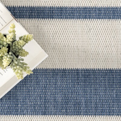 Coastal Charm Blue Stripe Synthetic 52" Outdoor Rug