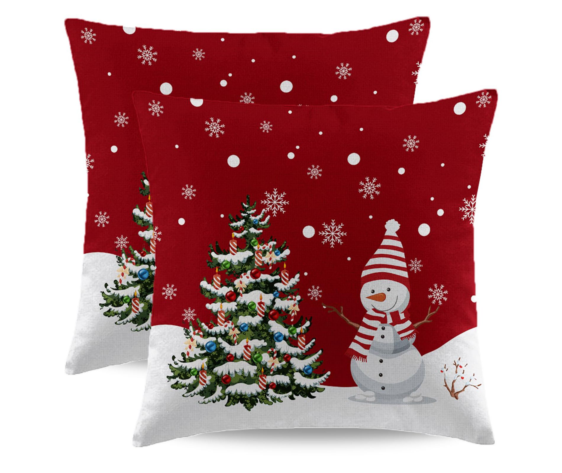 Red Christmas Pillow Covers 18x18 Set of 2 Farmhouse Snowman Snowflake Xmas Tree Decorative