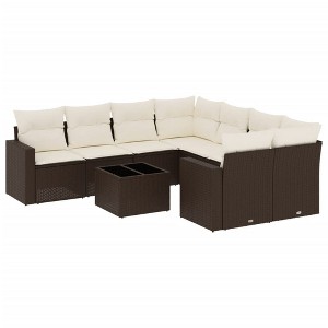 vidaXL Patio Sofa Set with Cushions Outdoor Furniture 9 Piece Poly Rattan - Brown and Cream - 1 of 4