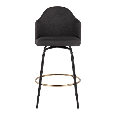 Set of 2 Black Swivel Metal and Wood Counter Stools