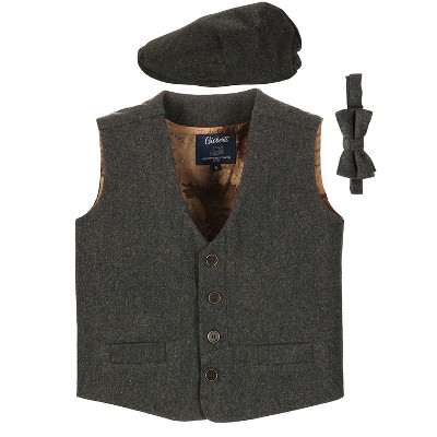 Gioberti Boy's 3pc Tweed Vest with Matching Cap and Bow Tie