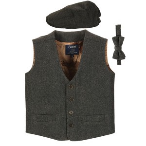 Gioberti Boy's 3pc Tweed Vest with Matching Cap and Bow Tie - 1 of 4