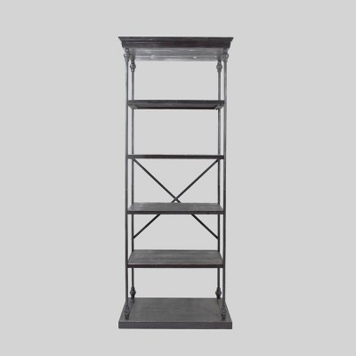 84.75" Abramo Industrial 5 Shelf Bookcase Gray - Christopher Knight Home: Tall, Metal Piping, X-Frame Stretcher