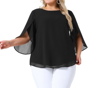 Agnes Orinda Women's Plus Size Flutter Petal 3/4 Sleeve Chiffon Loose Flowy Summer Blouses Tops - 1 of 4