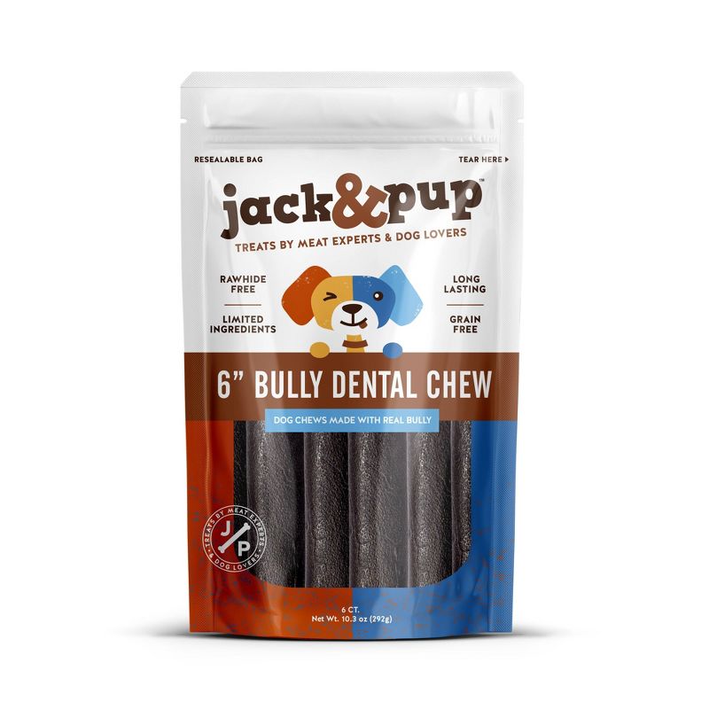 Jack&#38;Pup Beef Bully Dental Chewy Treats Dog Treats - 6pk, 1 of 6