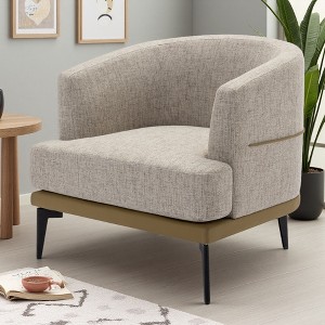 Two-Tone Linen and PU Leather Barrel Chair with Wrapped Backrest - 1 of 4