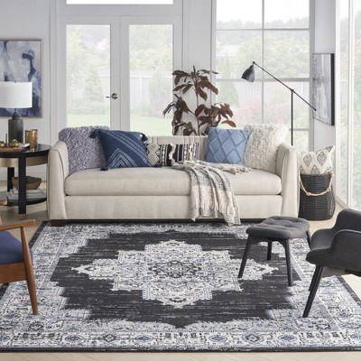 Black Ivory Floral Synthetic 8' x 10' Non-slip Rug