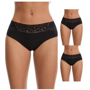 INSPIRE CHIC Women's Lace Mid Waisted Soft Breathable Briefs Underwear 3 Packs - 1 of 4