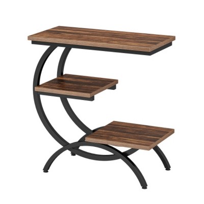 Syemin End Tables C-Shaped End Table, 3-Tier Industrial Side Table with Storage Shelves, Small Snack Table for Couch, Brown, 23.62"*11.81"*25.59"