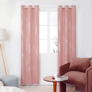Deconovo 2 Pcs Silver Printed Blackout Curtains with Wave Pattern, 6 Grommets, No Tiebacks - 1 of 4