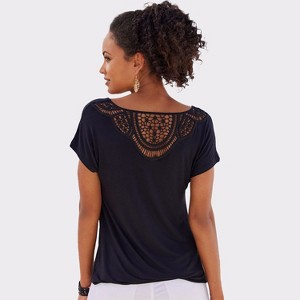 Women's Crochet Insert Short Sleeve Top - LASCANA - 1 of 4