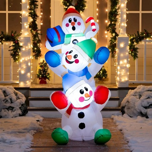 Syncfun 6 Ft Christmas Inflatable Stacked Snowman With Build-in Leds ...