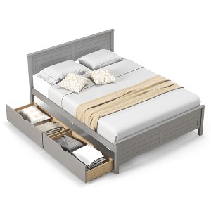 Tangkula Twin/Full Size Wooden Bed Frame w/ 2 Storage Drawers & Under-bed Storage Gray - 1 of 4