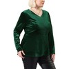 Women's Plus Size V Neck Tulip Hem Long Sleeves Peplum Velvet Blouses - Agnes Orinda - 2 of 4