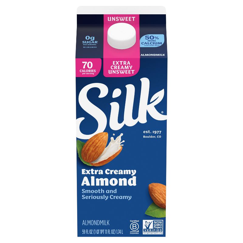 Silk Unsweet Extra Creamy Almond Milk - 59 fl oz, 2 of 8