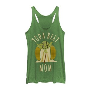 Women's Star Wars Yoda Best Mom Cartoon Racerback Tank Top - 1 of 3