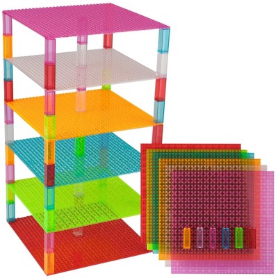 Strictly Briks Classic Stackable Baseplates, Building Bricks For Towers, Clear Colors, 6 10x10 Inches Base Plates & 50 Stackers
