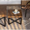 31.3"Modern Retro Splicing Square Coffee Table , Fir Wood Table Top with Cross Legs Metal Base (Set of 2 pcs ) - 4 of 4