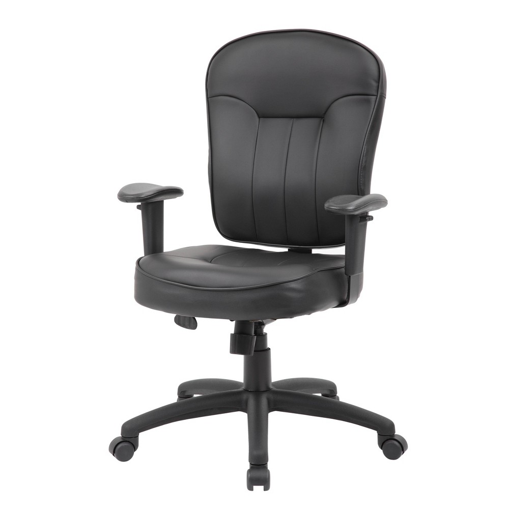 Photos - Computer Chair BOSS Leather Task Chair with Adjustable Arms Black -  Office Products 