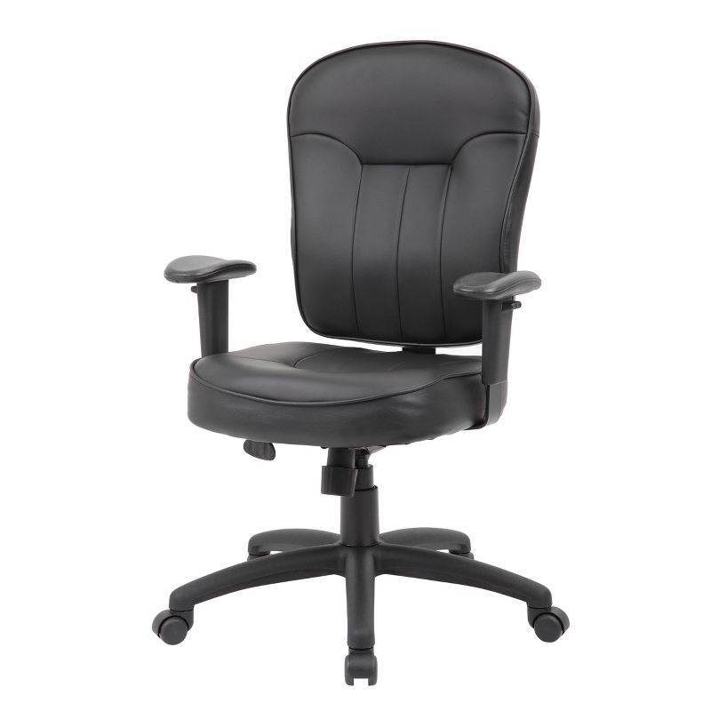 Leather Task Chair with Adjustable Arms Black - Boss Office Products, 1 of 9