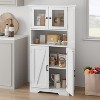 Freestanding Floor Linen Storage Cabinet with Glass Doors & Adjustable Shelves, Standing Cupboard for Bathroom, Kitchen, Living Room - 4 of 4