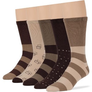 Men Diabetic Non-Binding Fashion Cotton - Crew - Patterned, - Blue, Khaki, Brown - 5 Pack Large/XL | 7BIGSTARS KINGDOM - 1 of 4