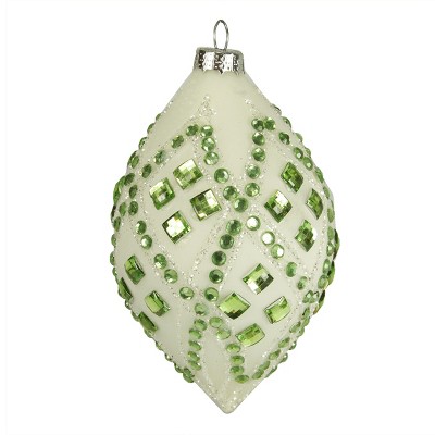 Kurt S. Adler 4" Good Tidings with Pastel Gems Glass Teardrop Christmas Ornament - Ivory/Green