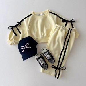 MyKids-USA Autumn Baby Kids Girls Casual Bows Tied Pullover And Pants Clothing Set - 1 of 4