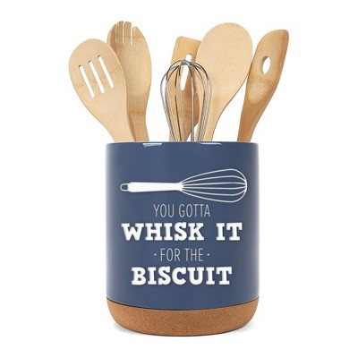 Elanze Designs Whisk It Biscuit Navy Blue X-Large Cork Bottom Kitchen Utensil Holder