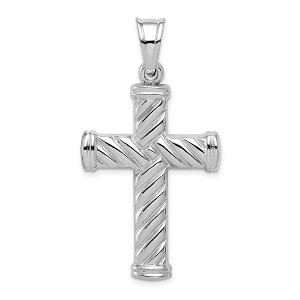 Black Bow Jewelry Sterling Silver Rhodium-Plated Reversible Rope Cross Pendant, 25x47mm - 1 of 4