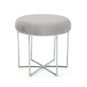Aveline Glam Furry Ottoman Gray - Christopher Knight Home