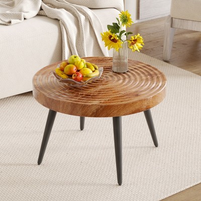 CAVINAS Small Coffee Table, Natural Wood Grain Center Table for Living Room, Modern Coffee Table Round for Bedroom, Office