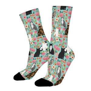 Cats Vintage Florals Women Printed Crew Socks Funny Funky Socks Soft Polyester Novelty Gifts for Artists Men - 1 of 4