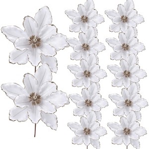 COZONY 12-Piece Glitter Magnolia Flowers with Pearls for Christmas Decor - 1 of 4