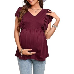 Clearlove 2025 Womens Cotton Blend Maternity Nursing Tops/Shirts Wrap V Neck Tie Back Clothes/Tunic Casual Pregnancy Blouse - 1 of 4