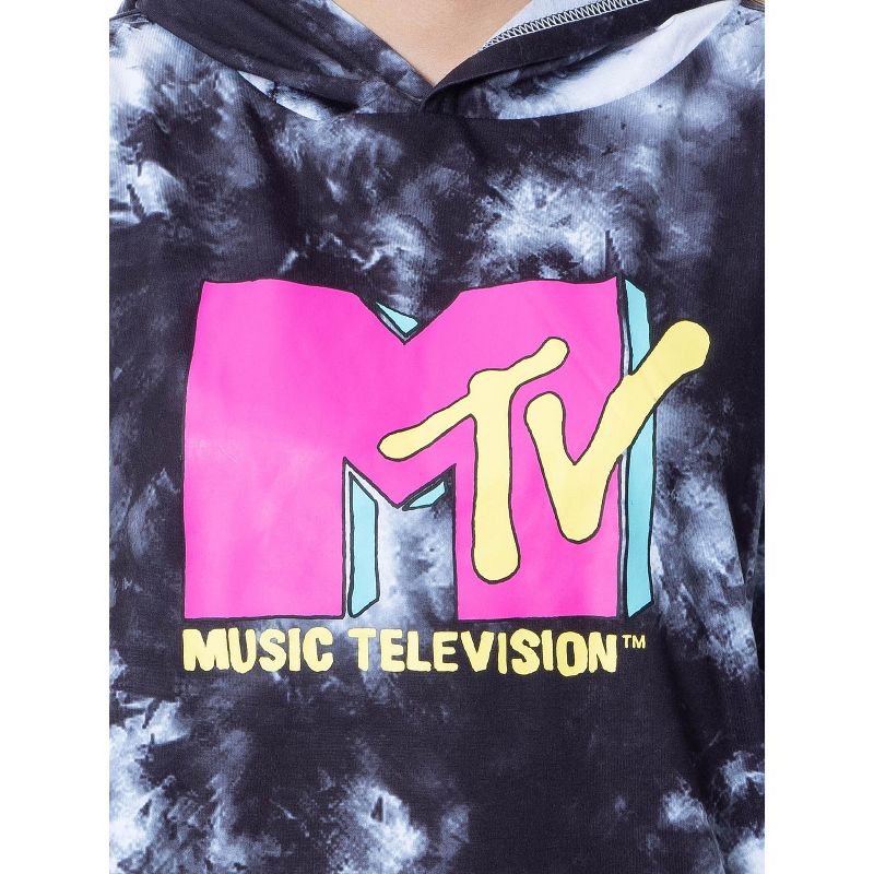 MTV Music Television Tie Dye Womens' Cropped Hooded Pajama Jogger Set Black, 3 of 6