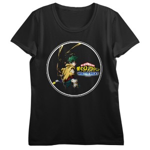 My Hero Academia: You're Next (Movie 4) Deku, All might in shadow, Circle frame, Logo text on Black Short Sleeve Adult T-Shirt - 1 of 3