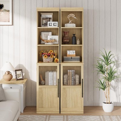 70" Narrow Storage Cabinet Freestanding Floor Unit with Door Open Shelves, Ideal Space-Maximizing Organizer for Bath, Kitchen ,Living Room