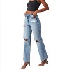 Mocamel Women's Casual Ripped Raw Edge Straight High Waist Denim Trousers - 2 of 4