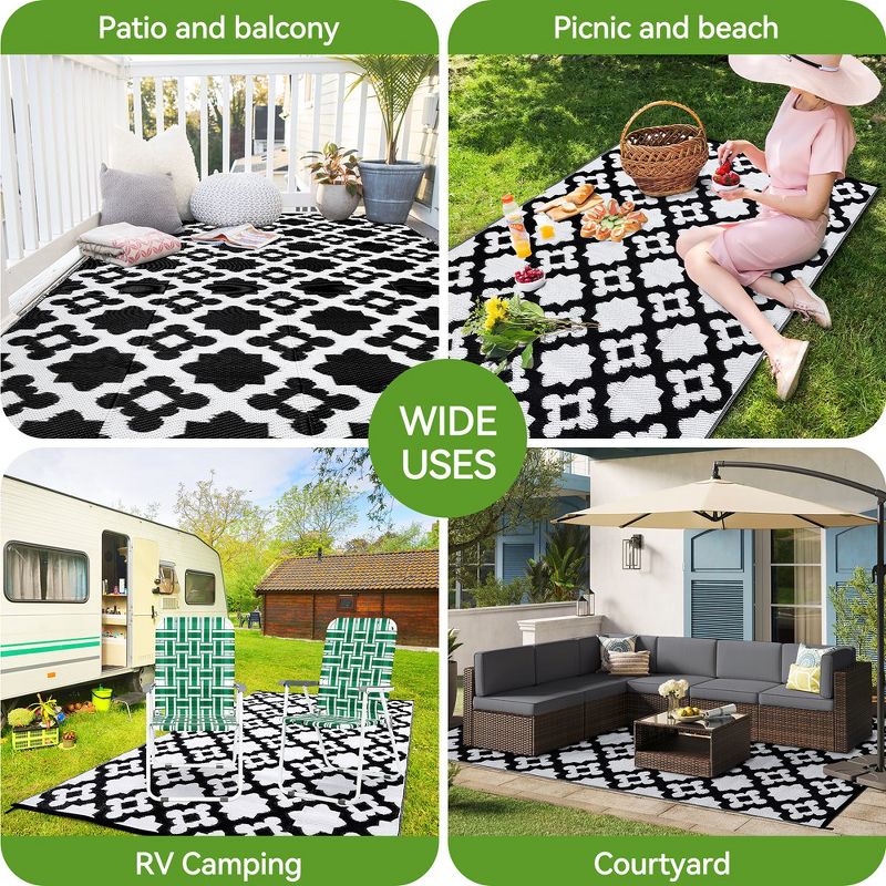 Whizmax Outdoor Rug for Patio Clearance,Waterproof Mat,Reversible Plastic Camping Rugs,Rv,Porch,Deck,Camper,Balcony,Backyard,Black & Gray, 5 of 9