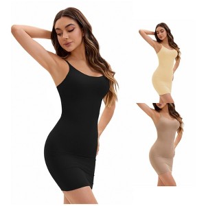 INSPIRE CHIC Women's 3 Packs Adjustable Spaghetti Strap Cami Full Slips Tummy Control Under Dress Nightwear - 1 of 4