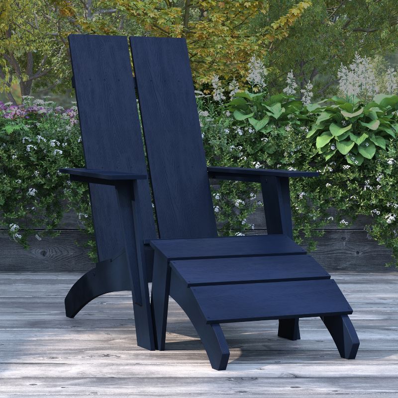 Merrick Lane Adirondack Modern Slatted Back Patio Chair With Accompanying Foot Ottoman, 3 of 18