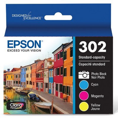 Epson 302 Black, C/M/Y 4pk Ink Cartridges - Black, Cyan, Magenta, Yellow (T302520-CP)
